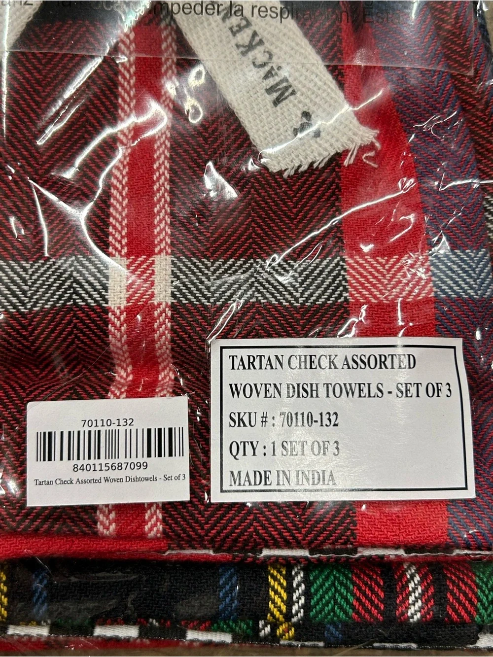 MacKenzie-Childs Tartan Check woven dish towels assorted set of 3 NIP - Picture 4 of 5